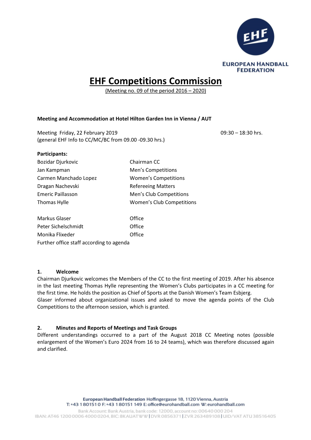 EHF Competitions Commission (Meeting No