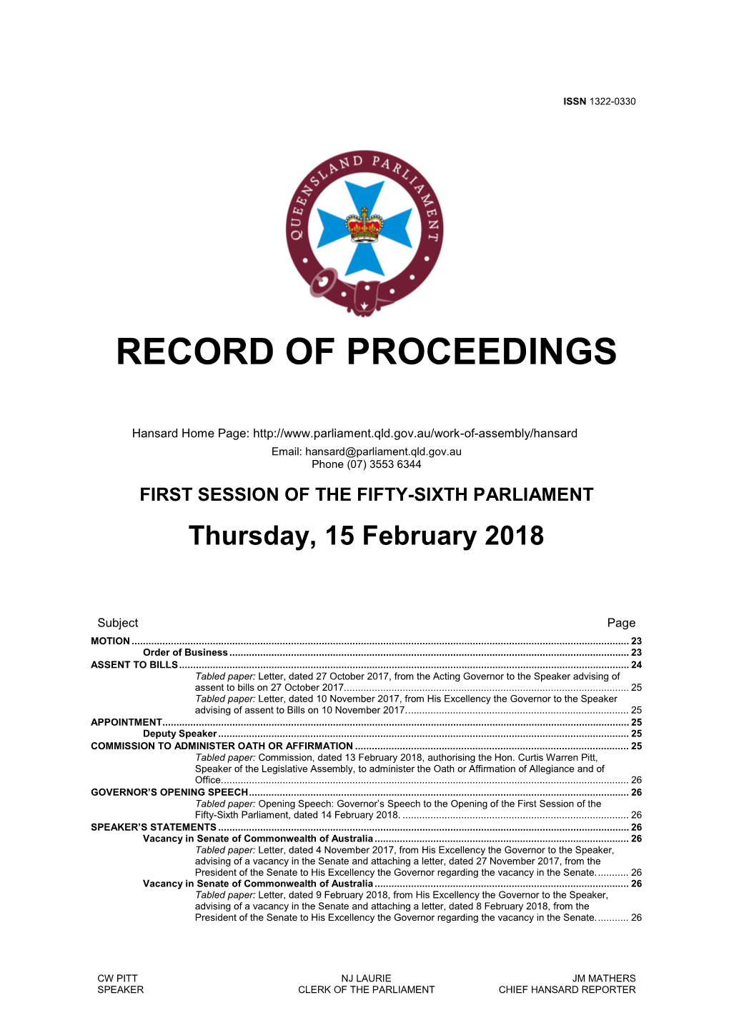 Record of Proceedings