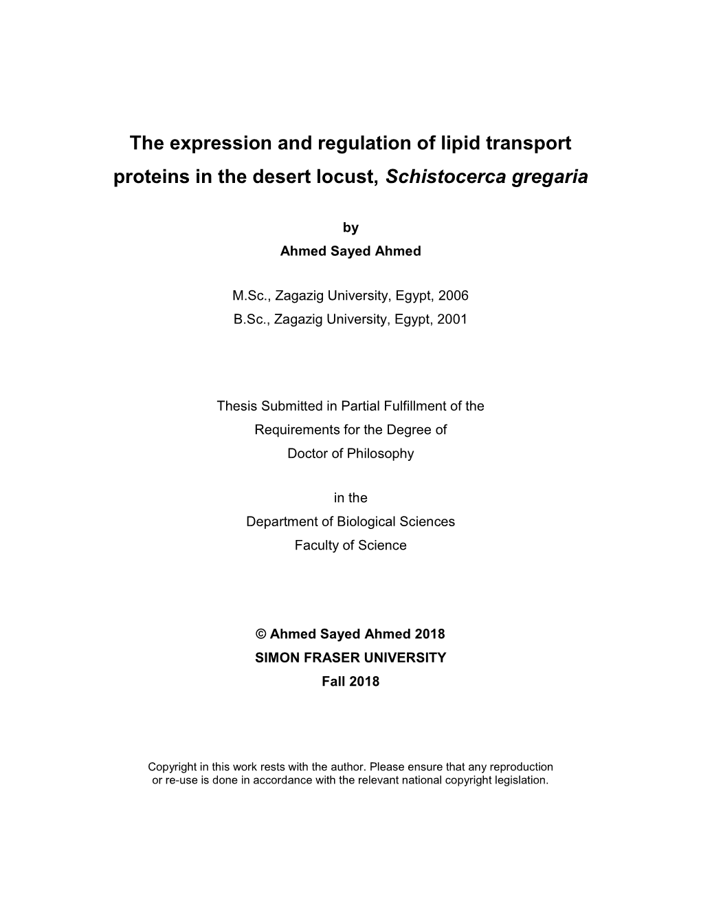 The Expression and Regulation of Lipid Transport Proteins in the Desert Locust, Schistocerca Gregaria