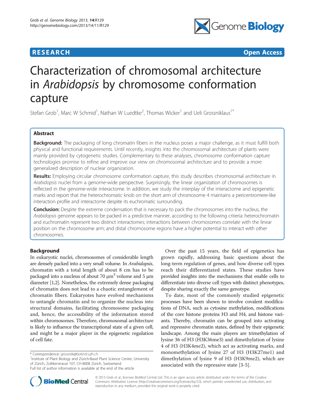 Characterization of Chromosomal Architecture in Arabidopsis by Chromosome Conformation Capture