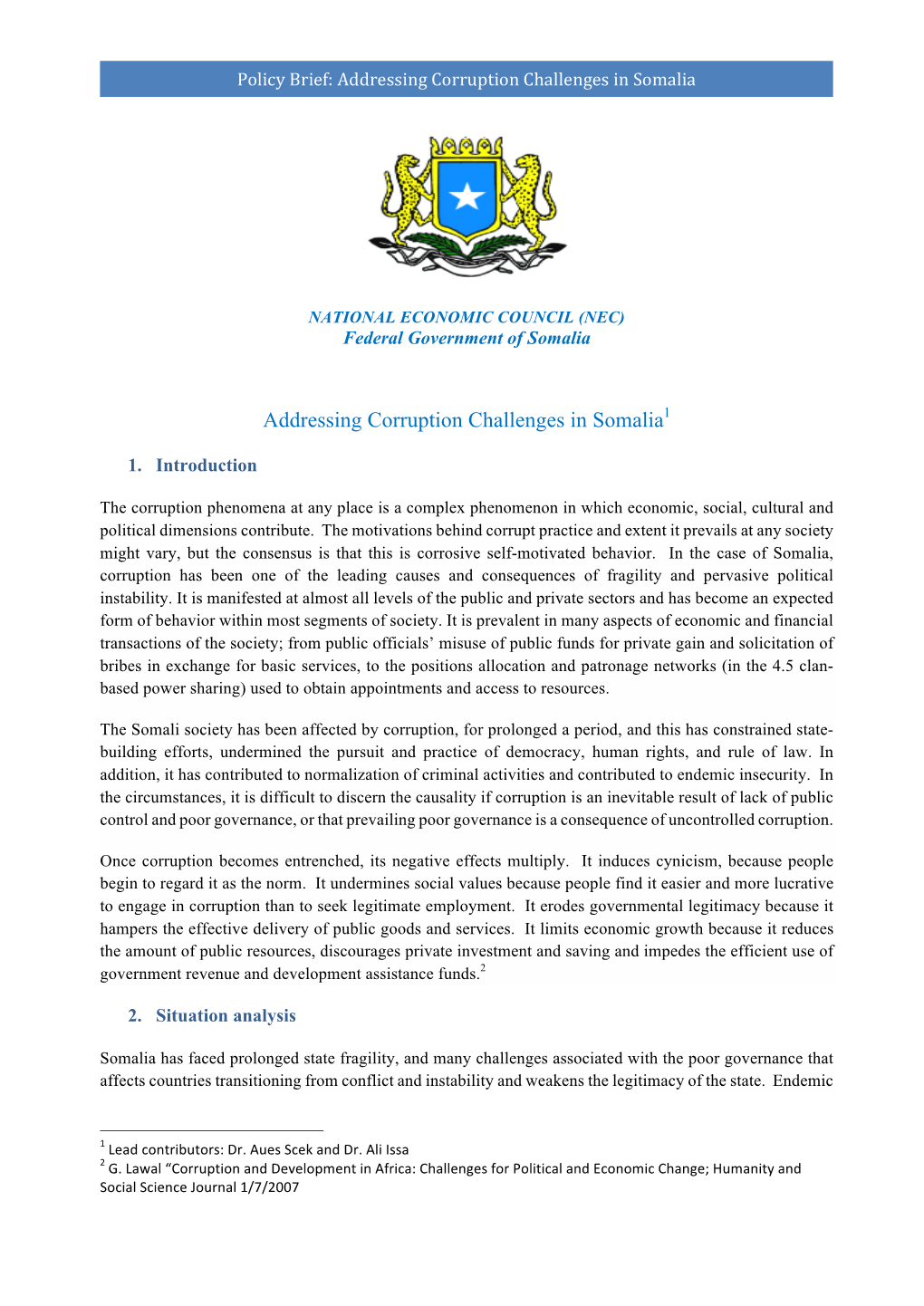 Policy Brief: Addressing Corruption Challenges in Somalia