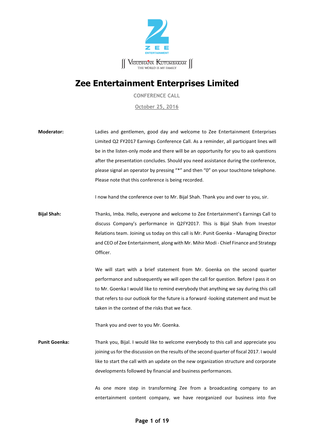 Zee Entertainment Enterprises Limited