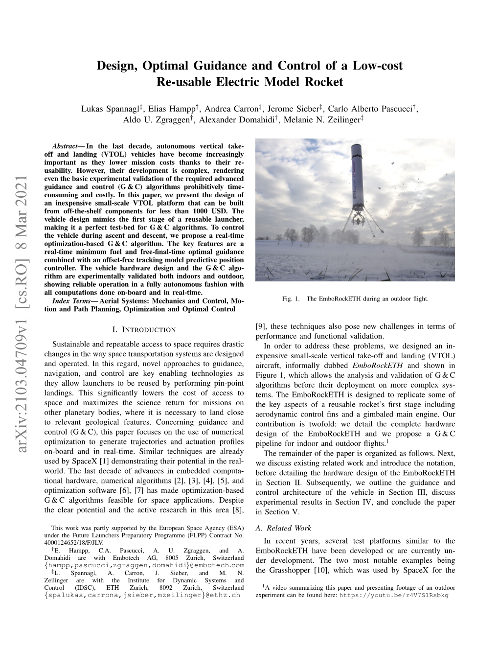 Design, Optimal Guidance and Control of a Low-Cost Re-Usable Electric Model Rocket