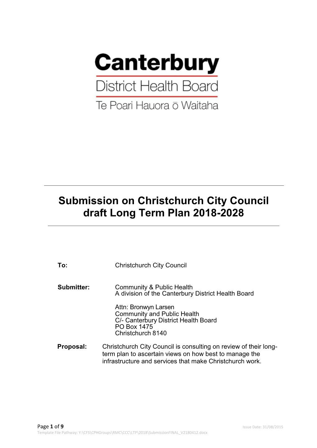 Submission on Christchurch City Council Draft Long Term Plan 2018-2028