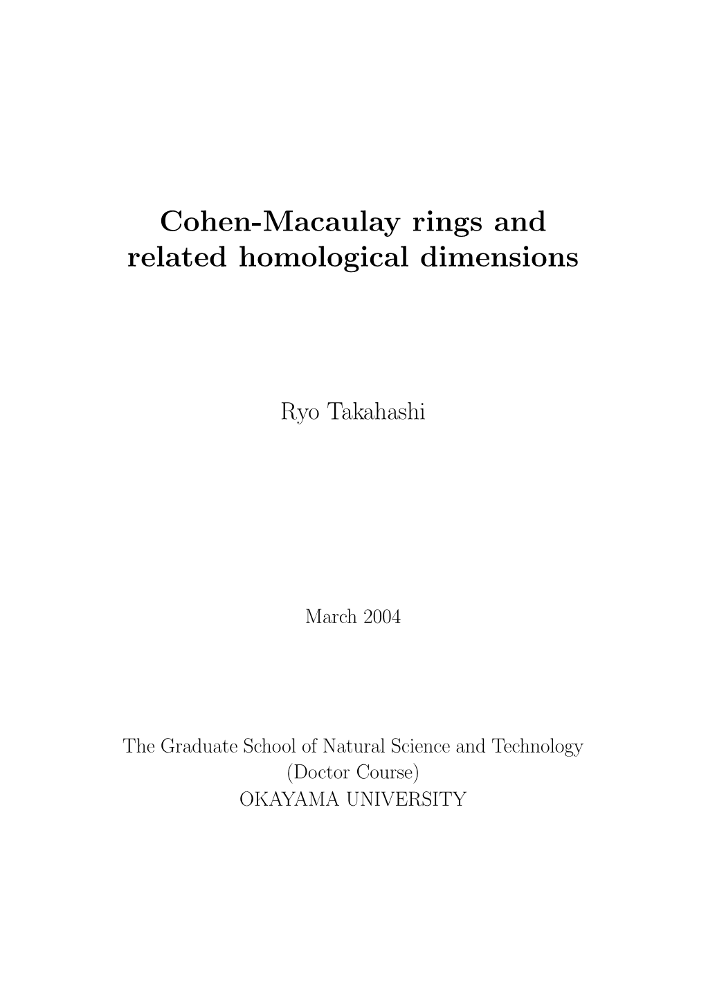 Cohen-Macaulay Rings and Related Homological Dimensions