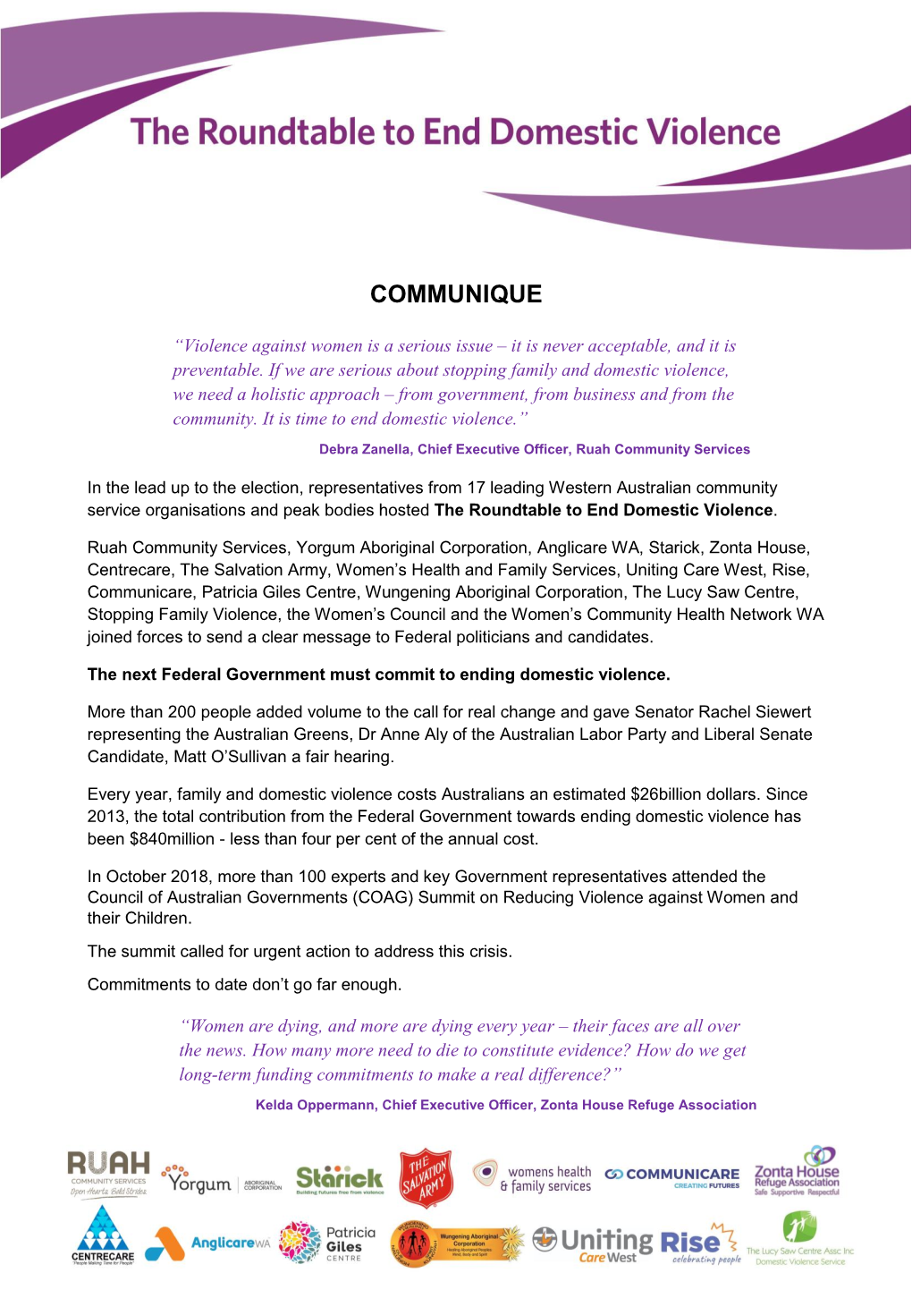 Roundtable to End Domestic Violence – Communique