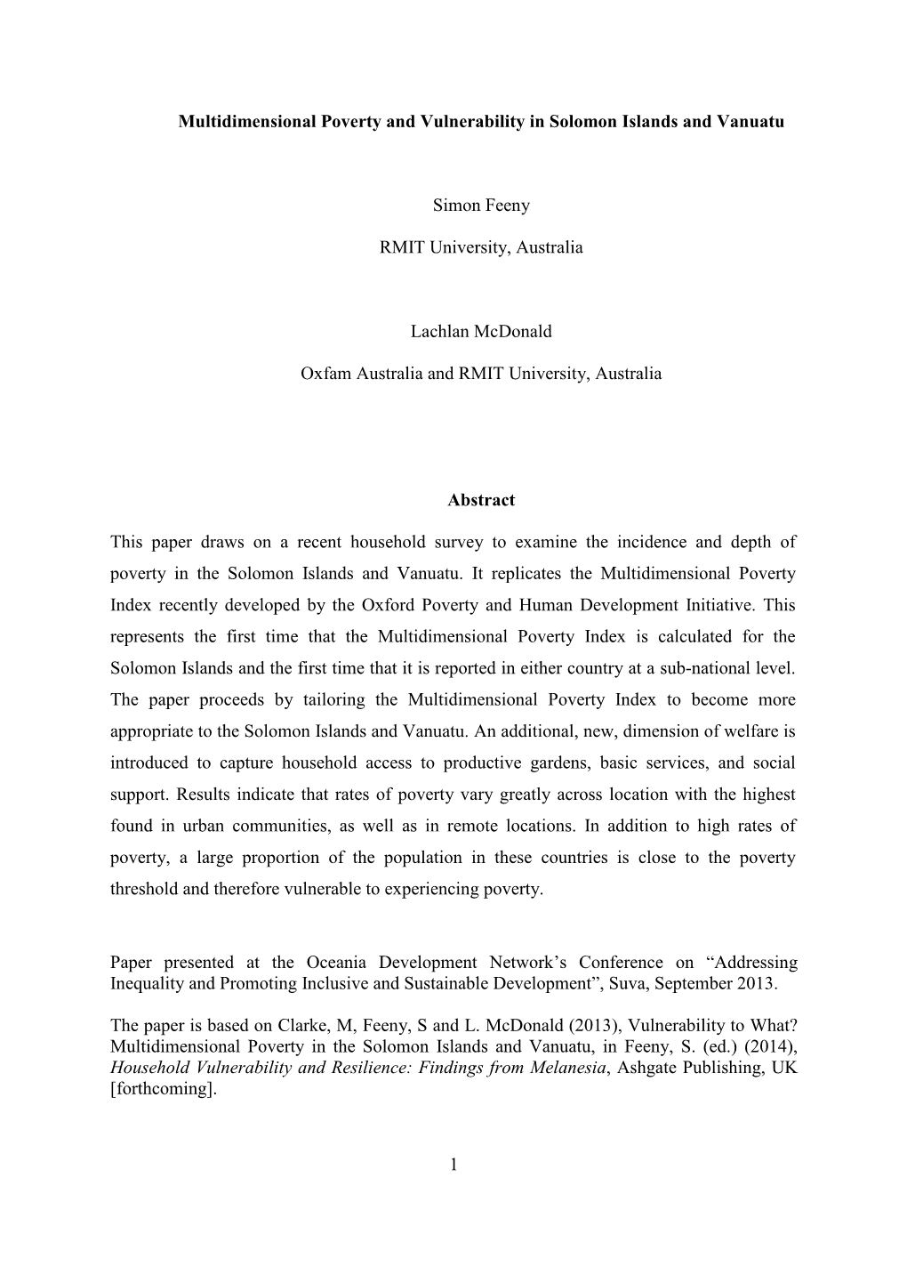 Multidimensional Poverty and Vulnerability in Solomon Islands and Vanuatu