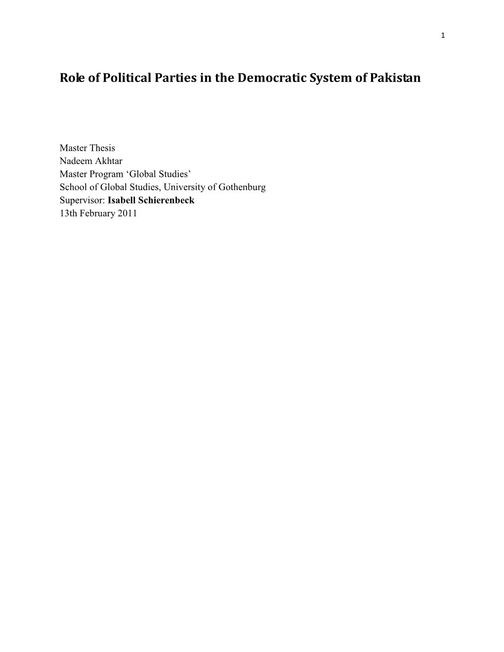 Role of Political Parties in the Democratic System of Pakistan
