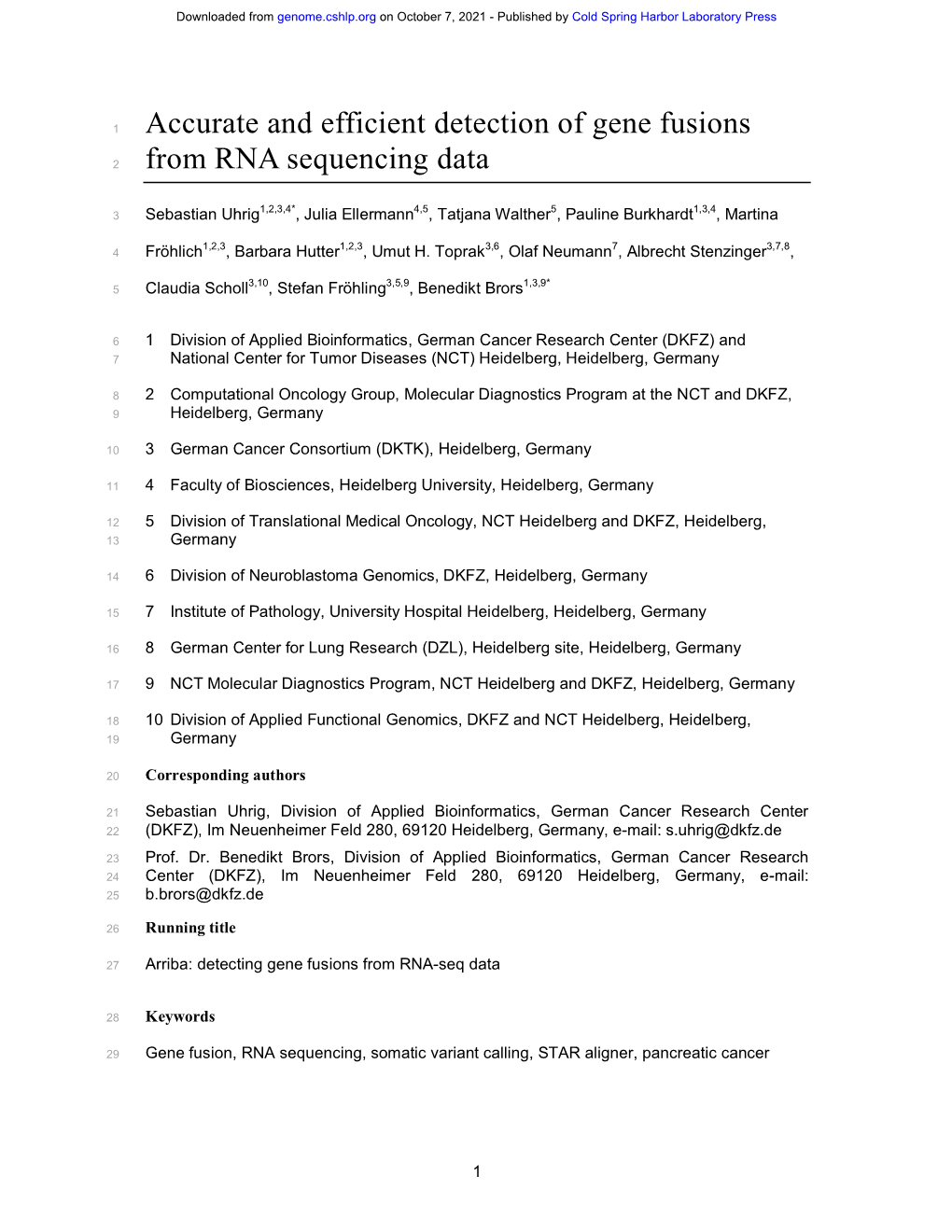 Accurate and Efficient Detection of Gene Fusions from RNA Sequencing Data