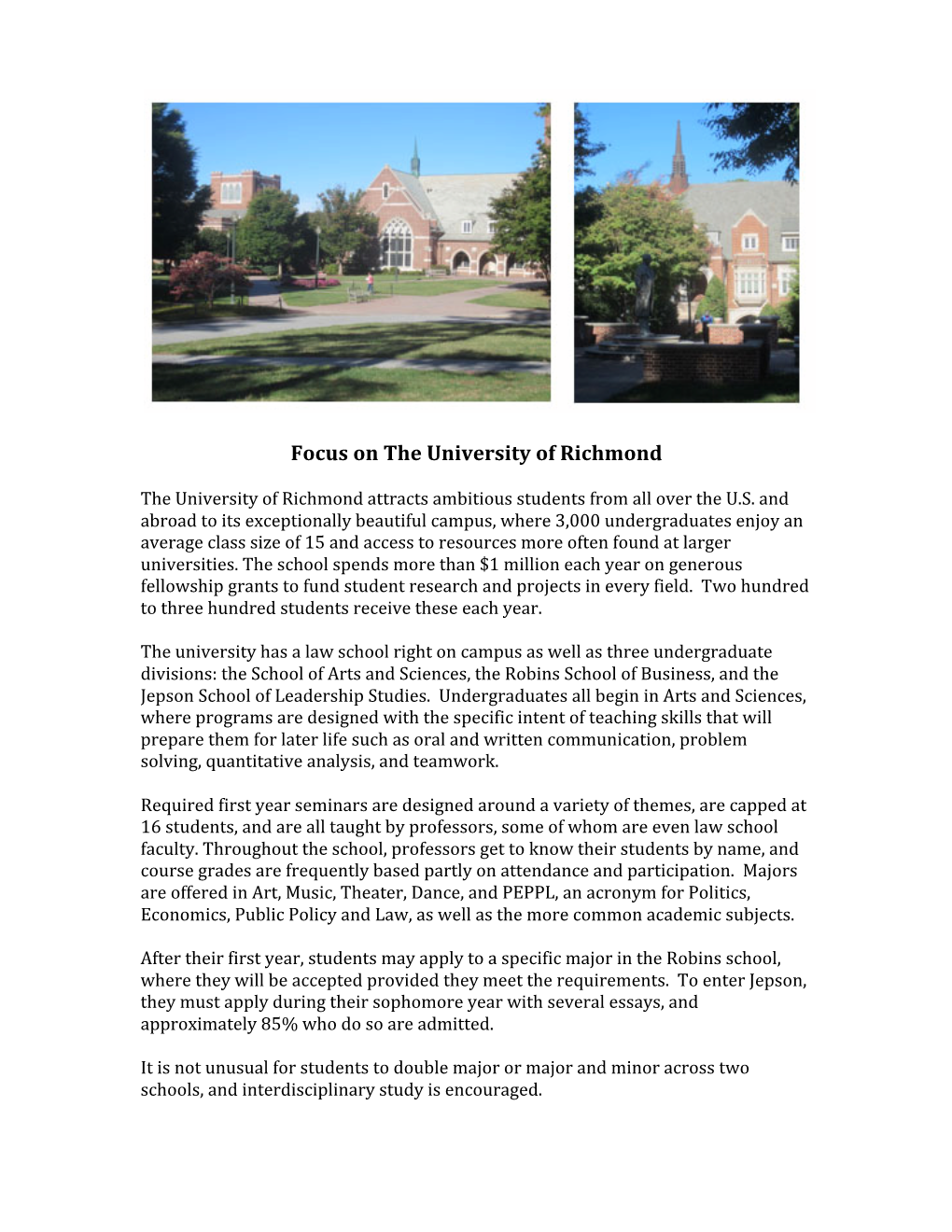 Focus on the University of Richmond