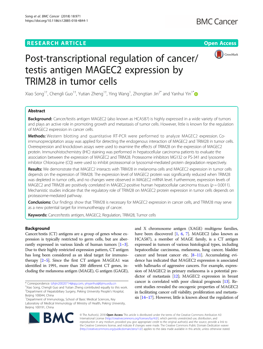 Post-Transcriptional Regulation of Cancer/Testis Antigen MAGEC2