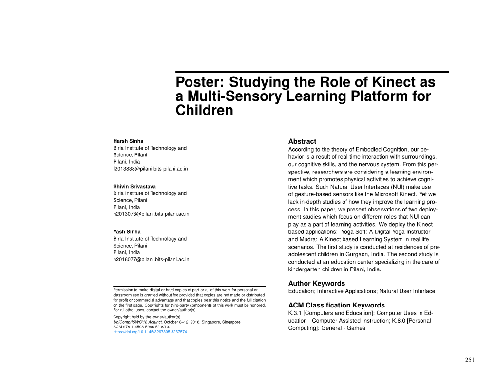 Studying the Role of Kinect As a Multi-Sensory Learning Platform for Children