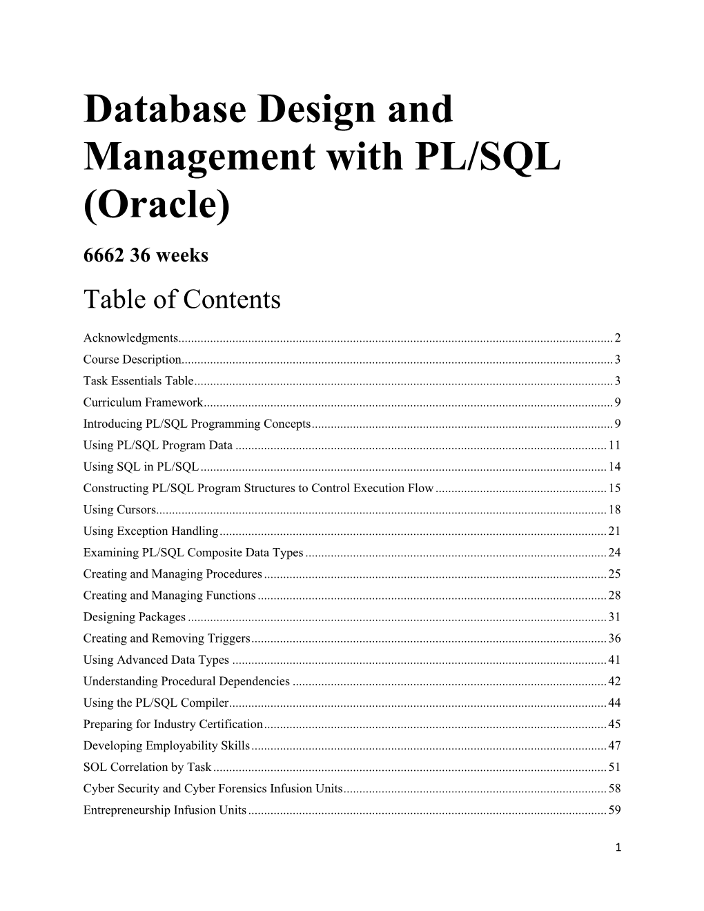 6662 Database Design and Management with PL/SQL (Oracle)