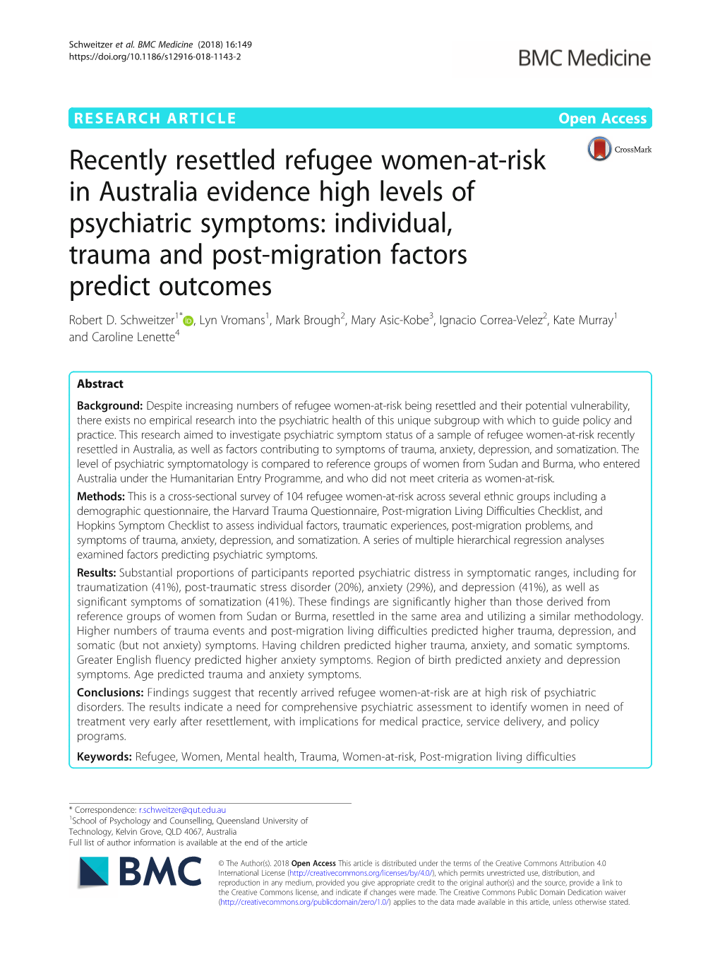 Recently Resettled Refugee Women-At-Risk in Australia Evidence