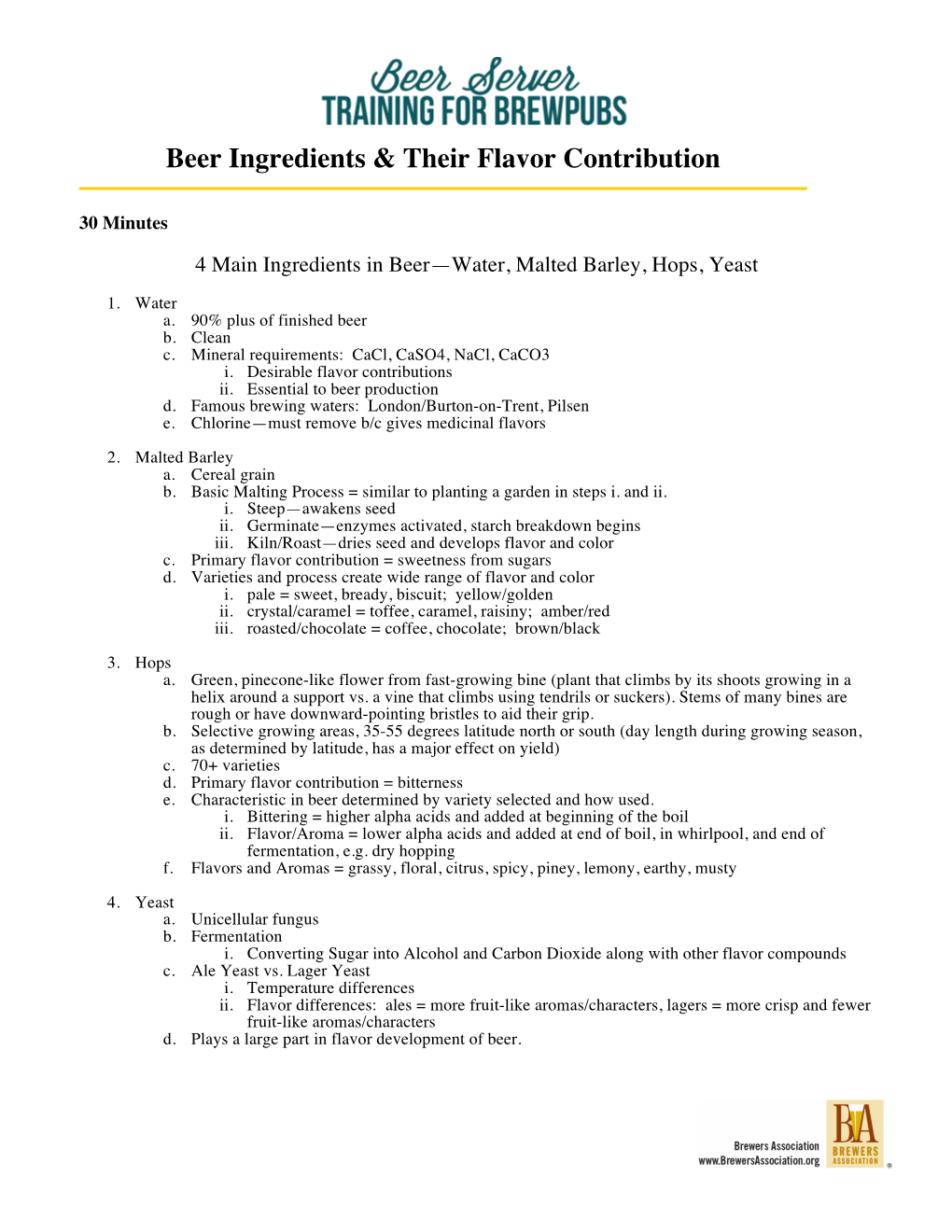 SSBC Ingredient Flavor Outline