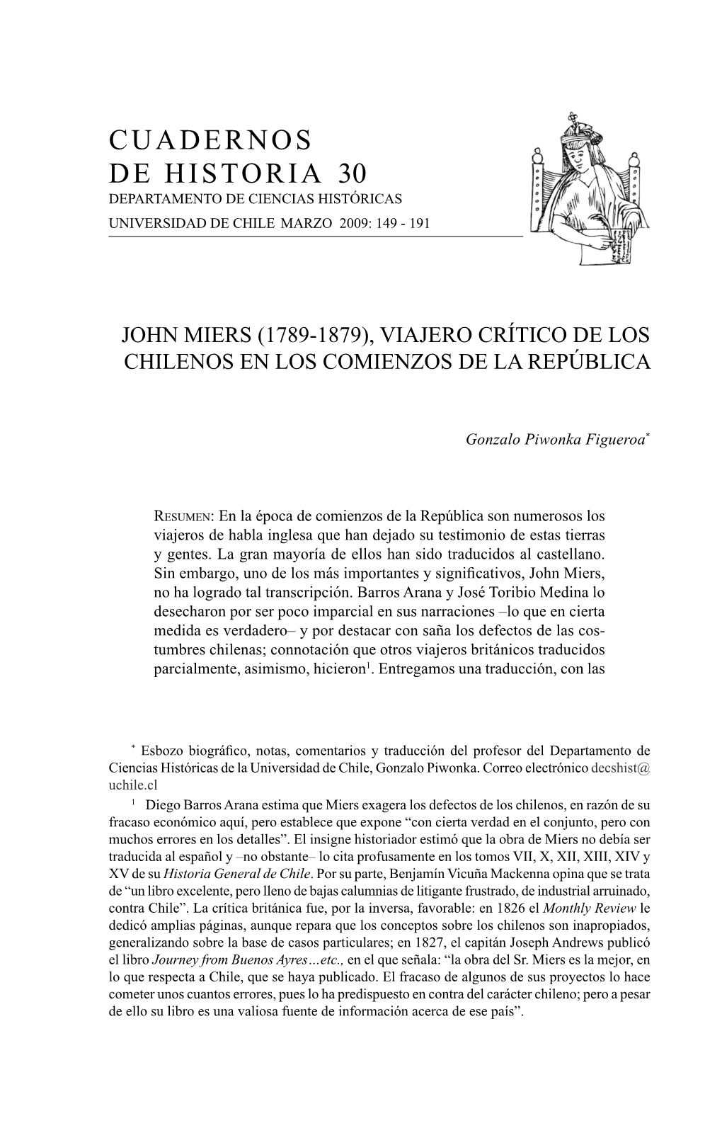 John Miers (1789-1879), Viajero Crítico De Los Chilenos En Los Comienzos De La República