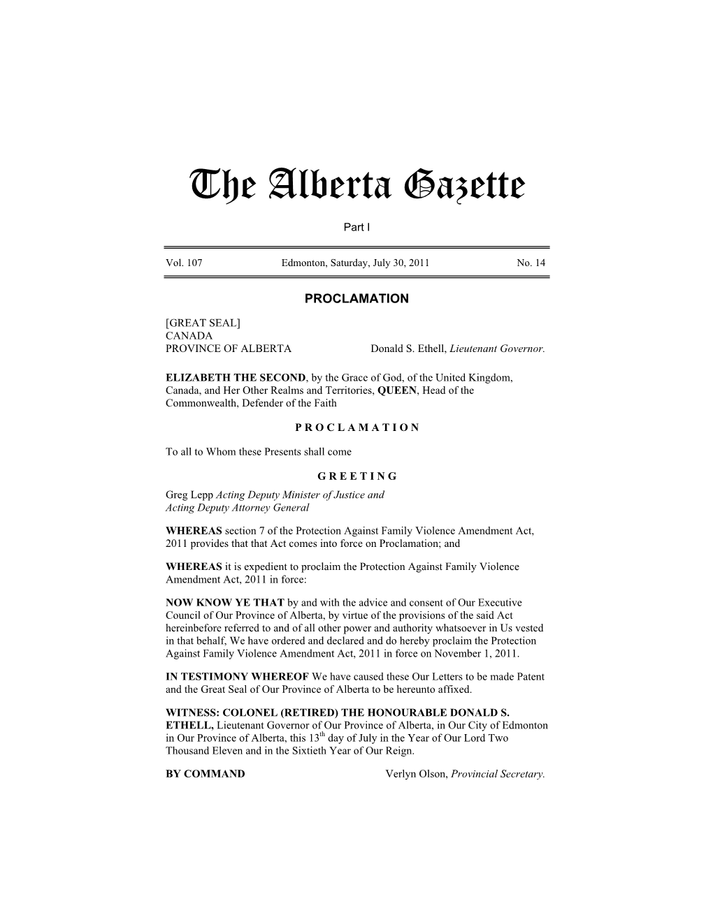 The Alberta Gazette