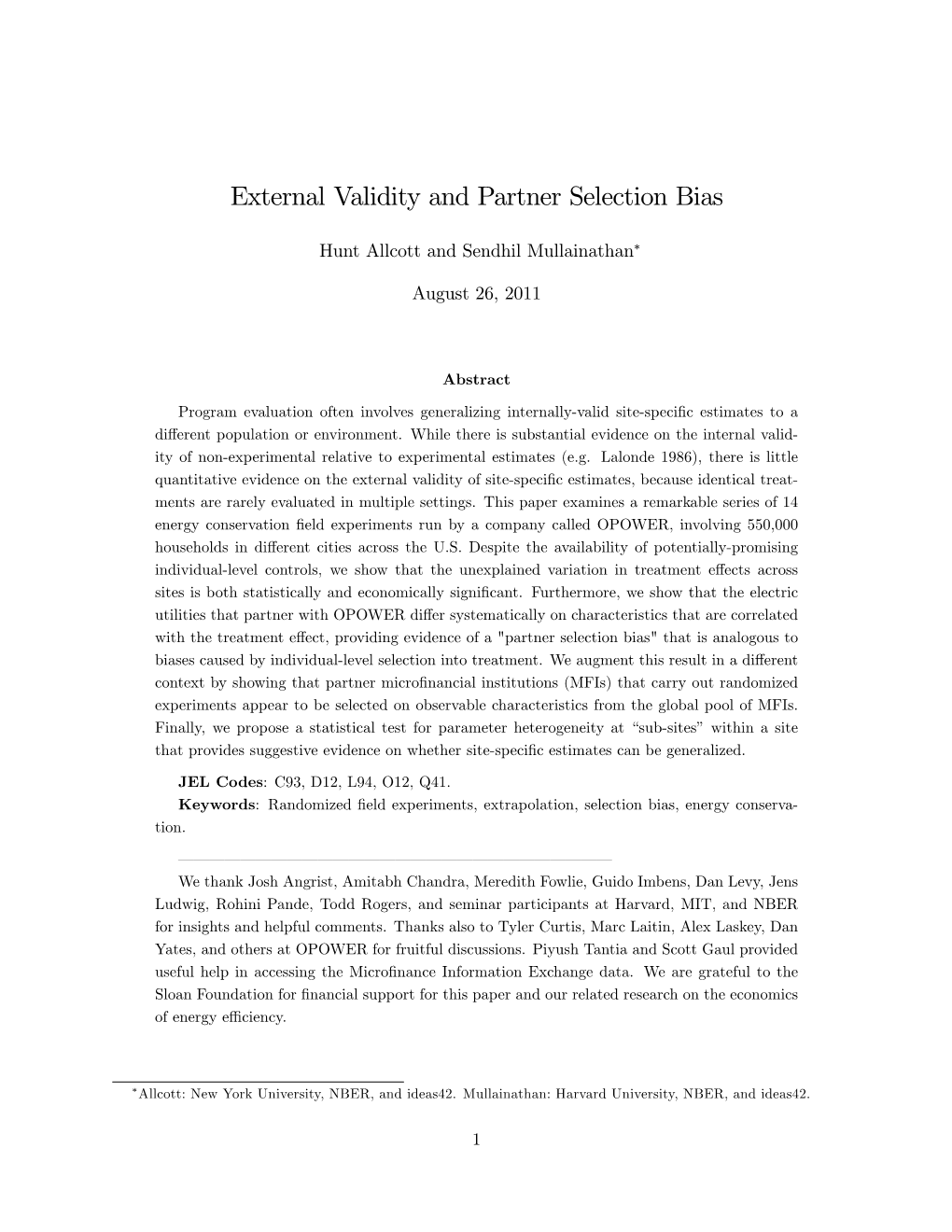 External Validity and Partner Selection Bias