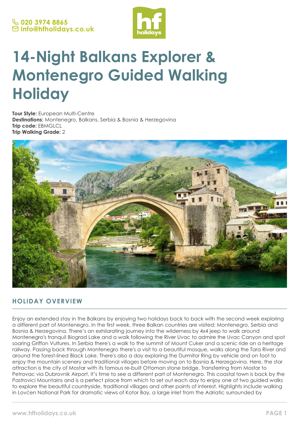 14-Night Balkans Explorer & Montenegro Guided Walking Holiday