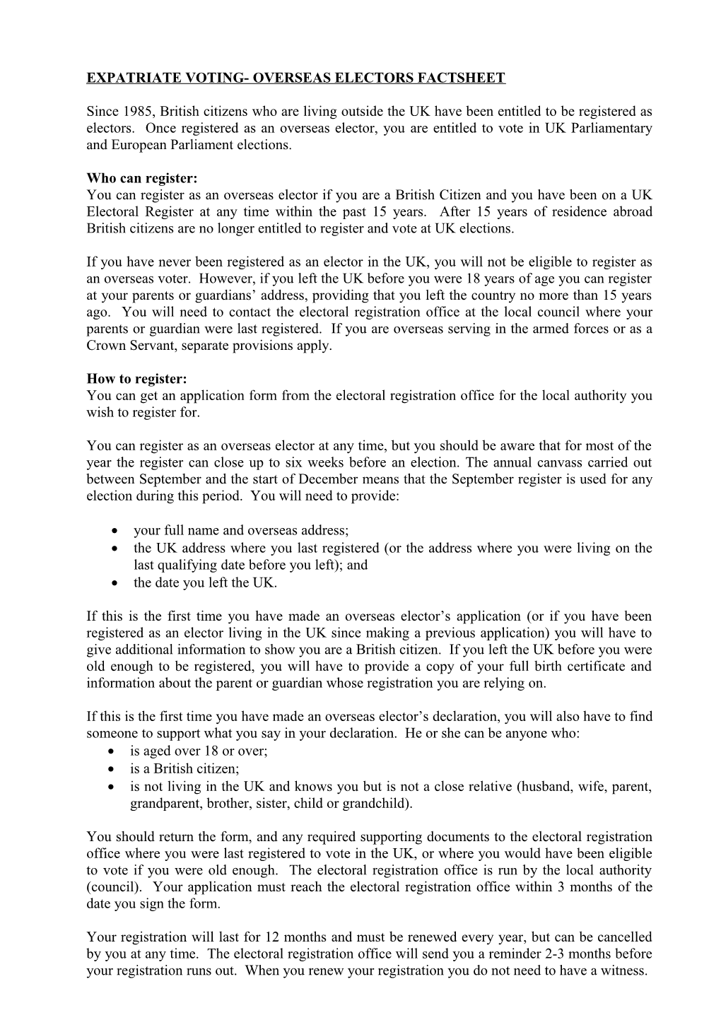 Expatriate Voting- Overseas Electors Factsheet