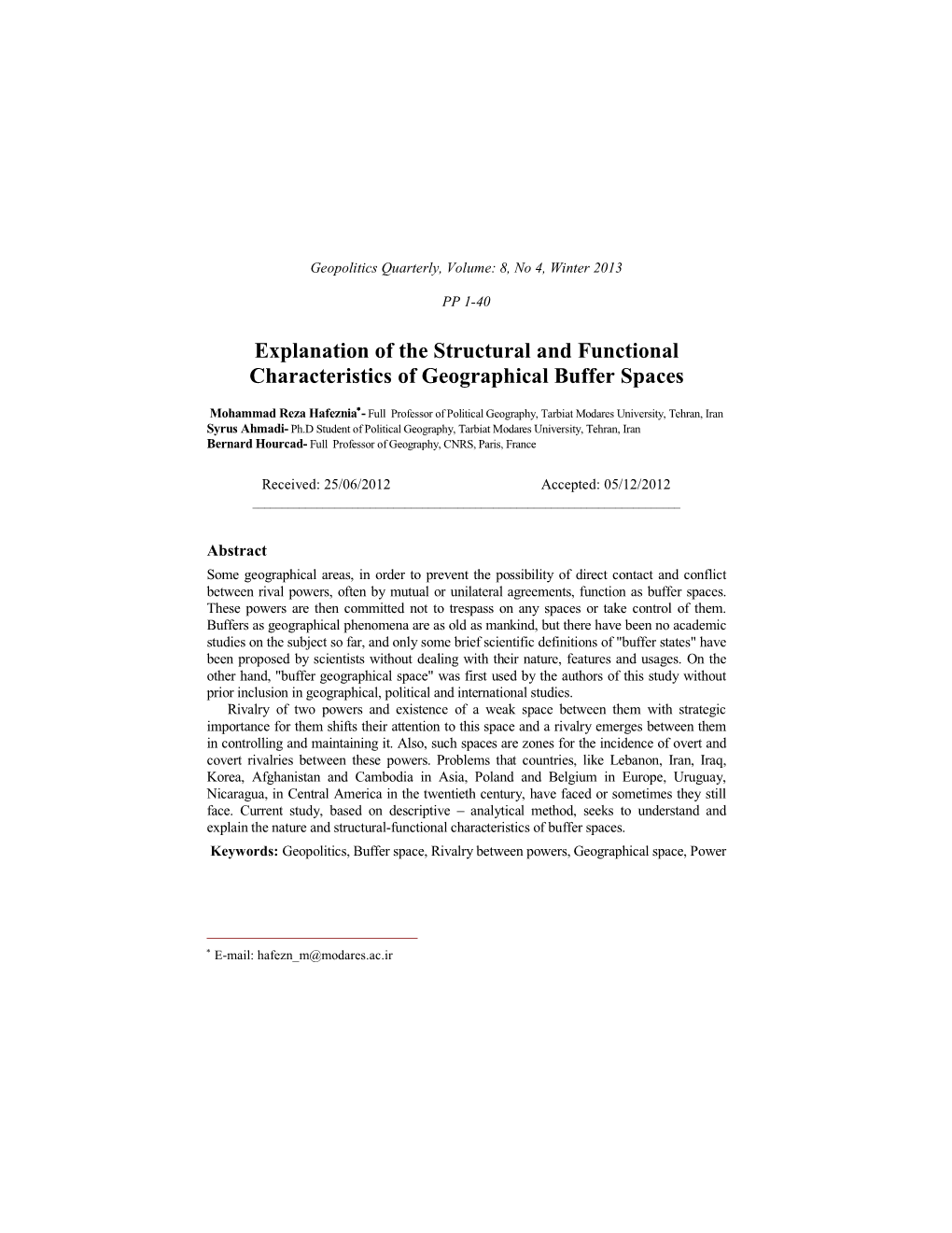 Explanation of the Structural and Functional Characteristics of Geographical Buffer Spaces