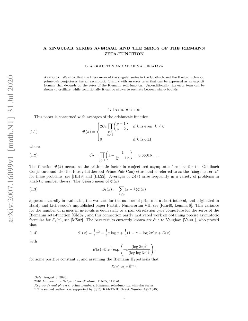 A Singular Series Average and the Zeros of the Riemann Zeta-Function