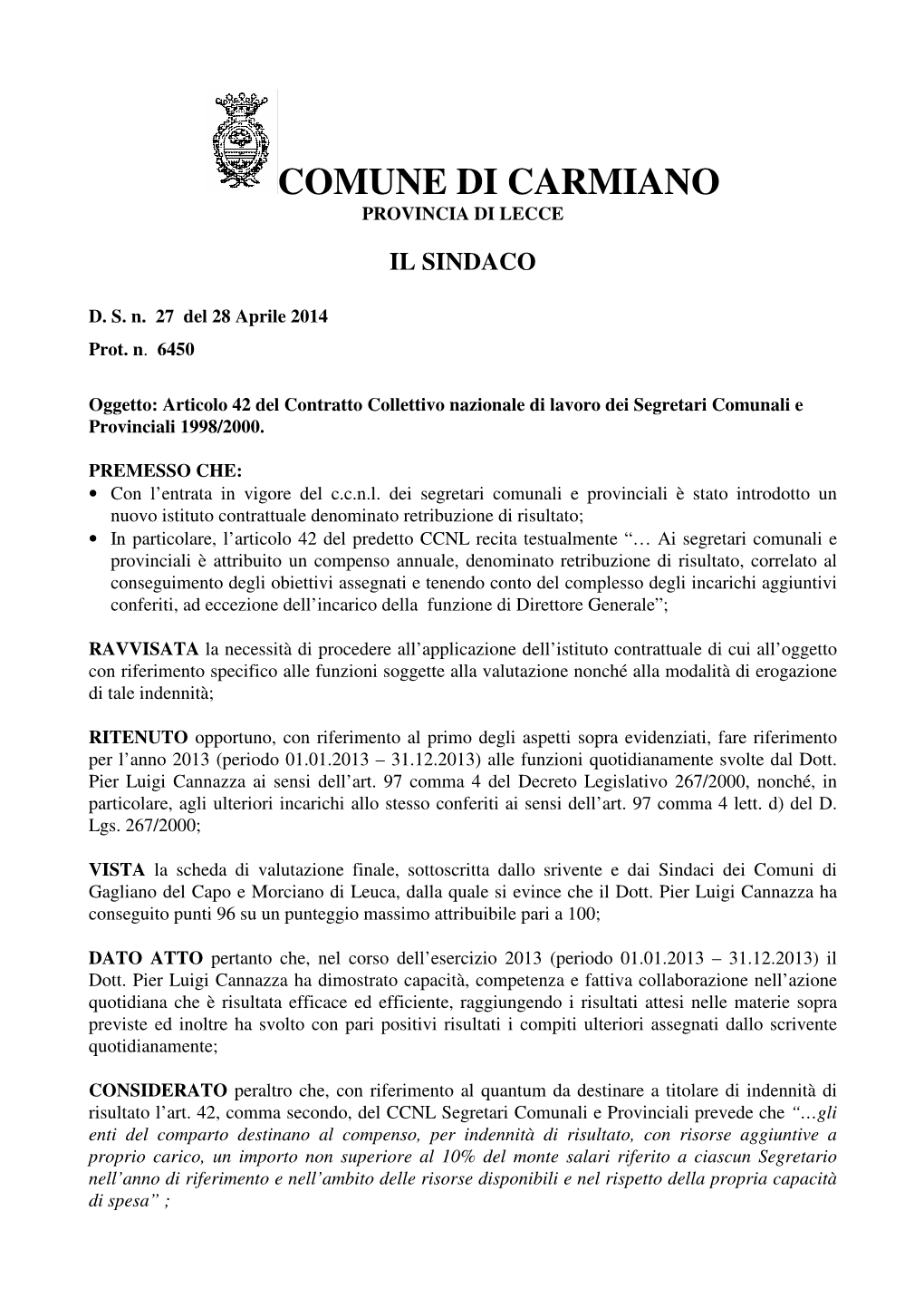 Comune Di Carmiano Provincia Di Lecce