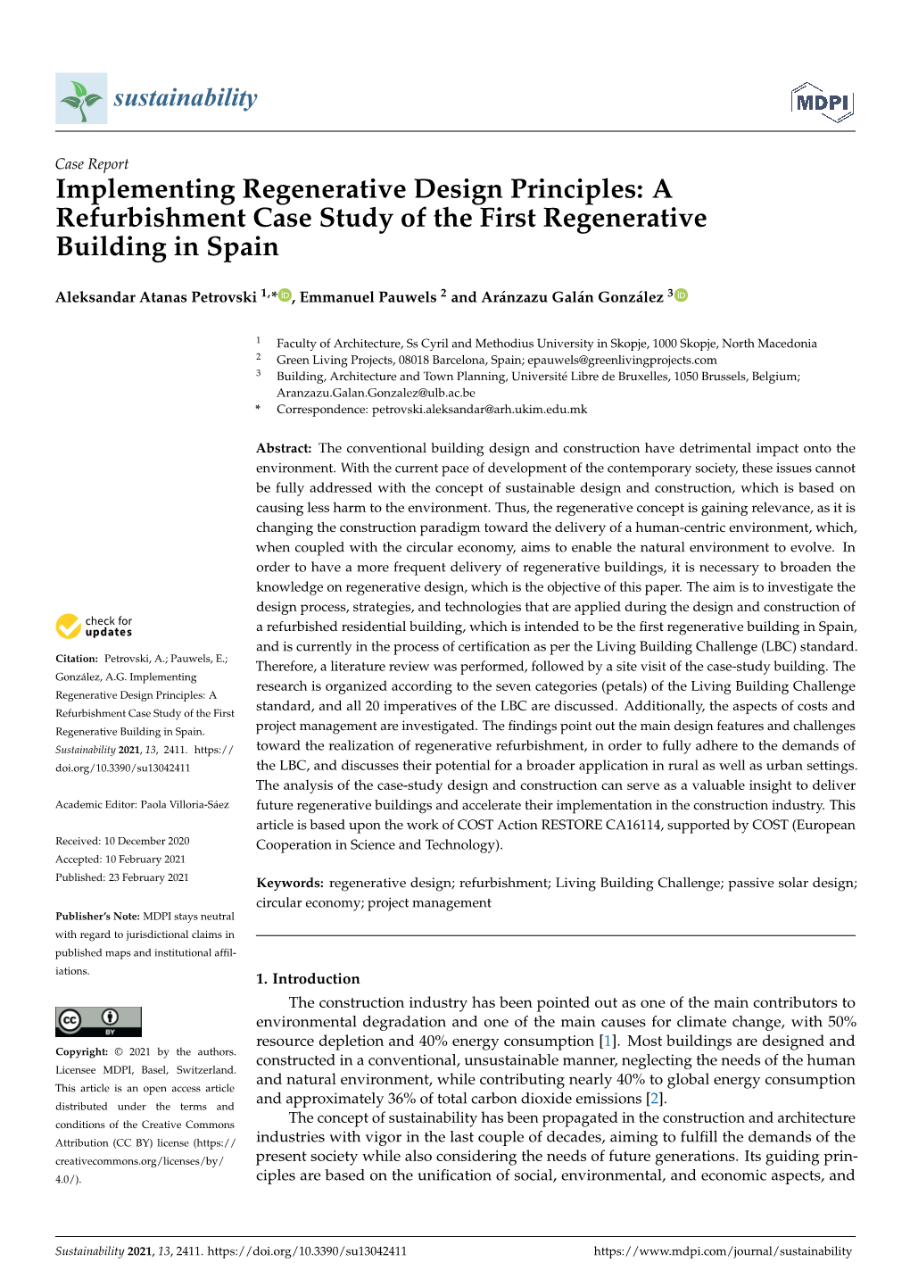 Implementing Regenerative Design Principles: a Refurbishment Case Study of the First Regenerative Building in Spain