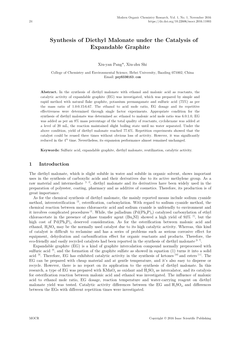 Synthesis of Diethyl Malonate Under the Catalysis of Expandable Graphite