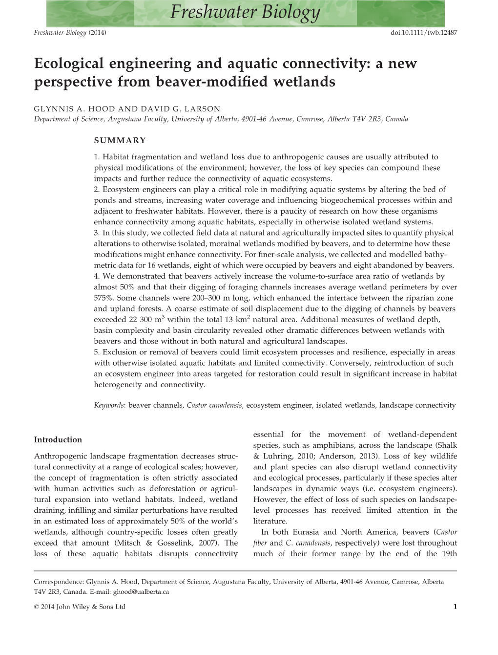 Ecological Engineering and Aquatic Connectivity: a New Perspective from Beaver-Modiﬁed Wetlands