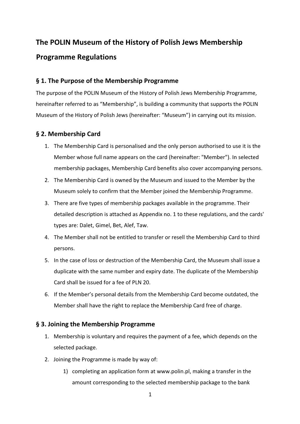 POLIN Membership Program Regulations