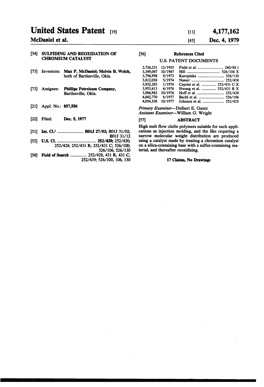 United States Patent (19) 11) 4,177,162 Mcdaniel Et Al