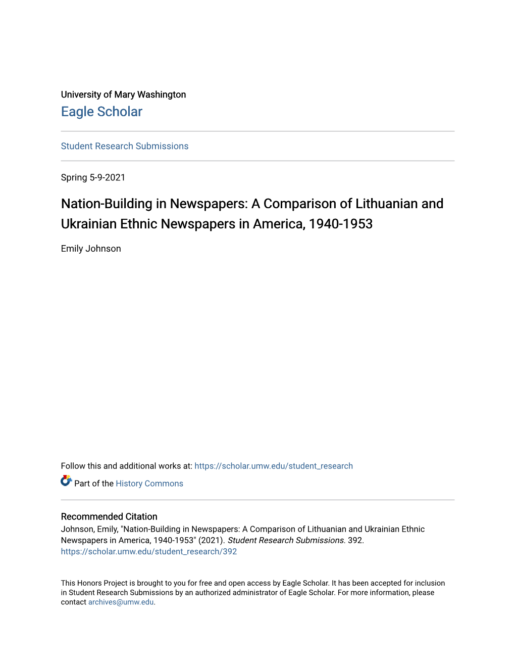 A Comparison of Lithuanian and Ukrainian Ethnic Newspapers in America, 1940-1953