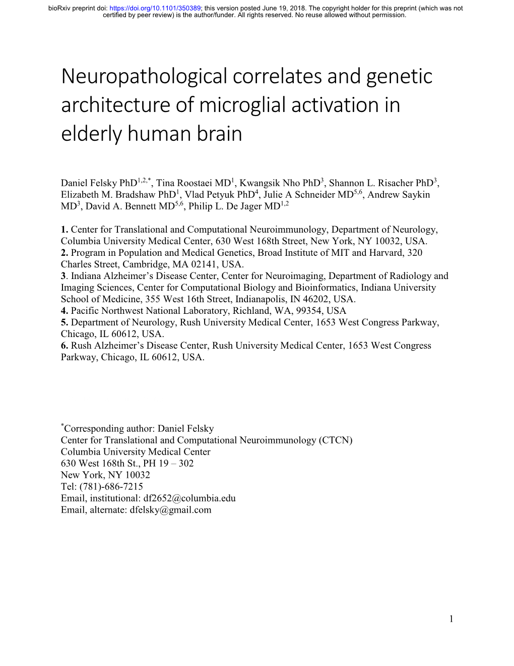 Neuropathological Correlates and Genetic Architecture of Microglial Activation in Elderly Human Brain