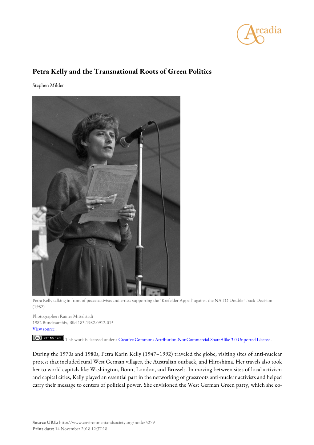 Petra Kelly and the Transnational Roots of Green Politics