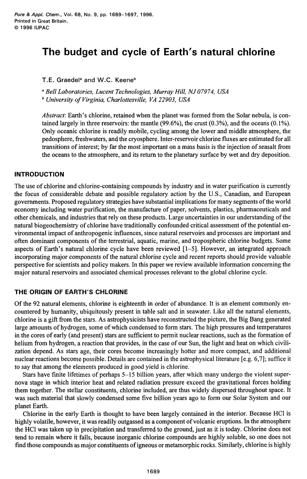 The Budget and Cycle of Earth's Natural Chlorine