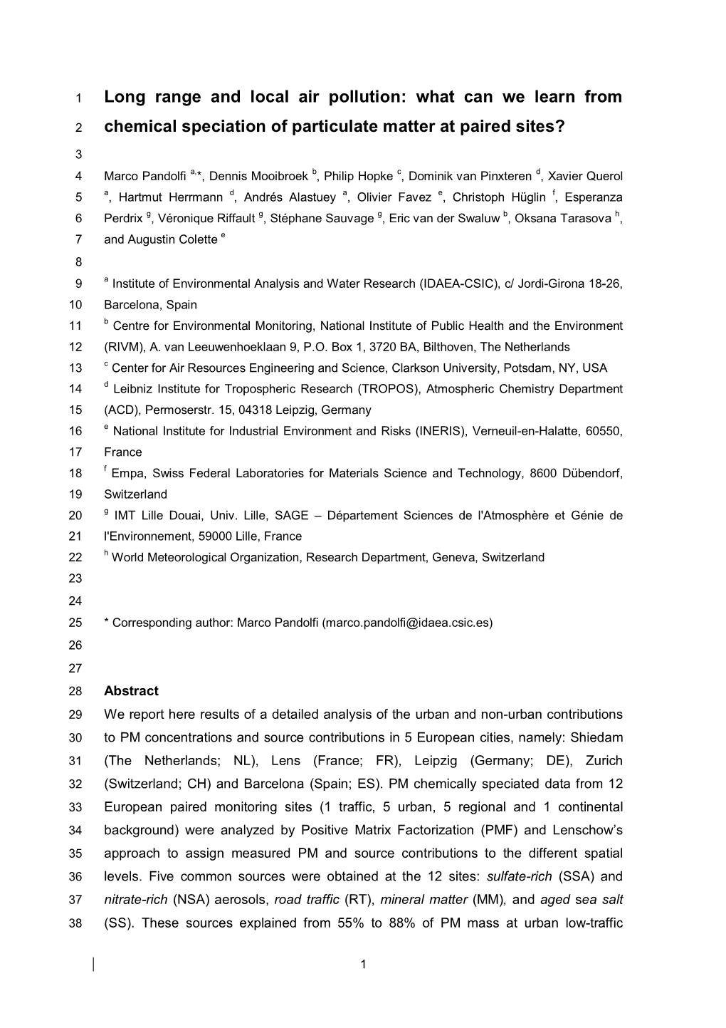 Chemical Speciation of Particulate Matter at Paired Sites?