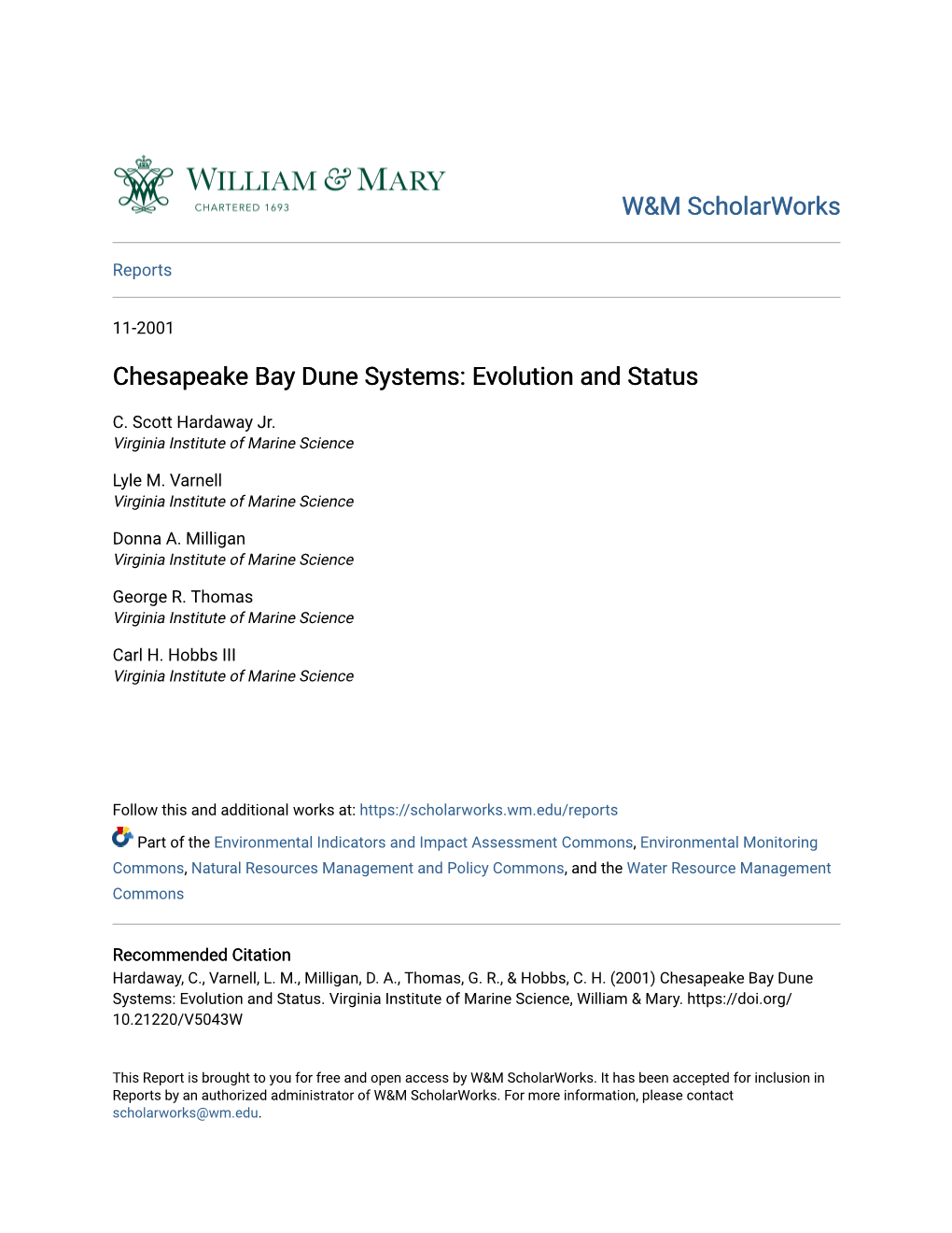 Chesapeake Bay Dune Systems: Evolution and Status