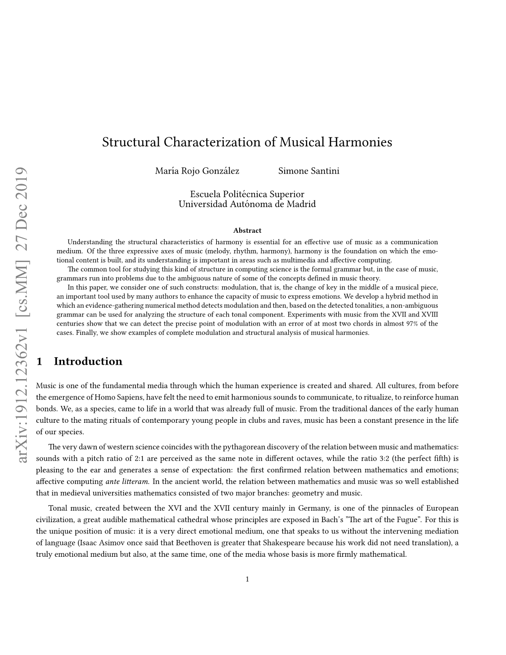 Structural Characterization of Musical Harmonies