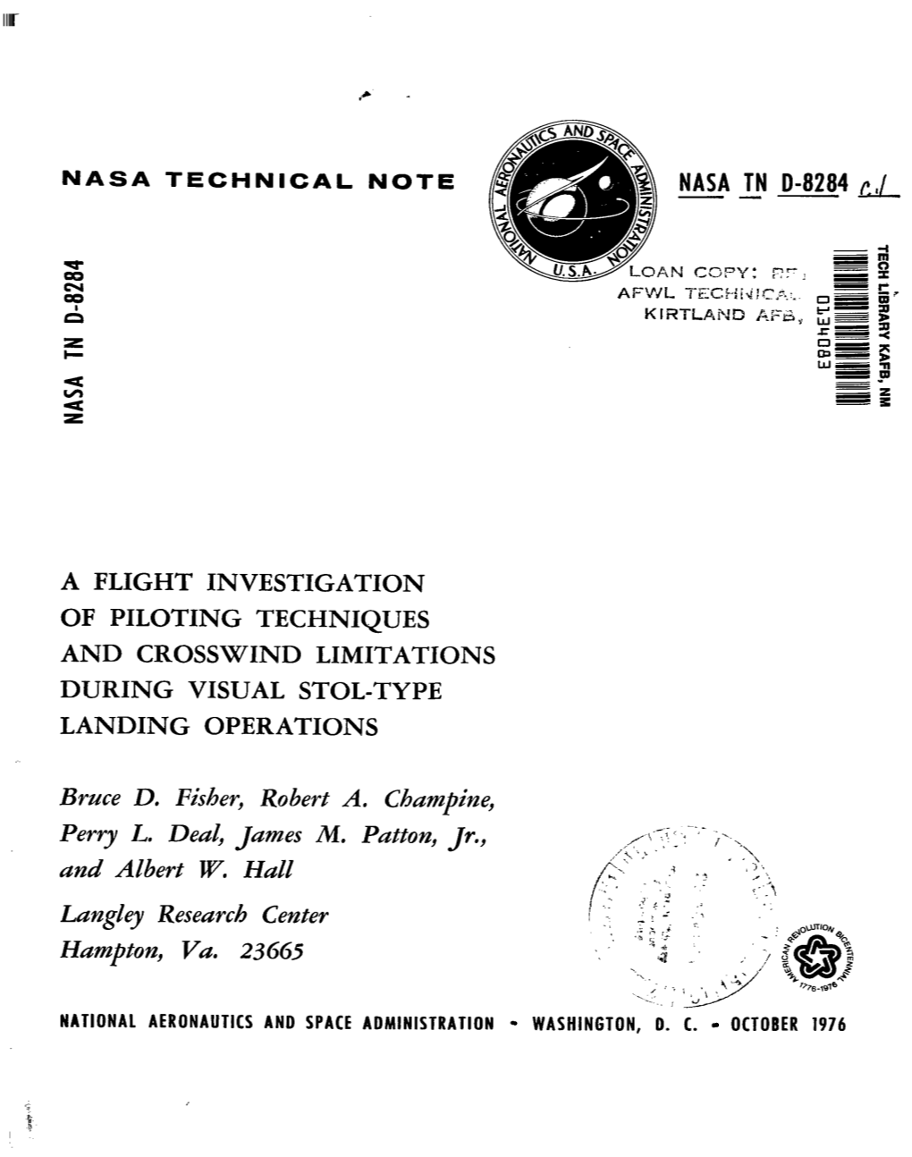 A Flight Investigation of Piloting Techniques and Crosswind Limitations During Visual Stol-Type Landing Operations