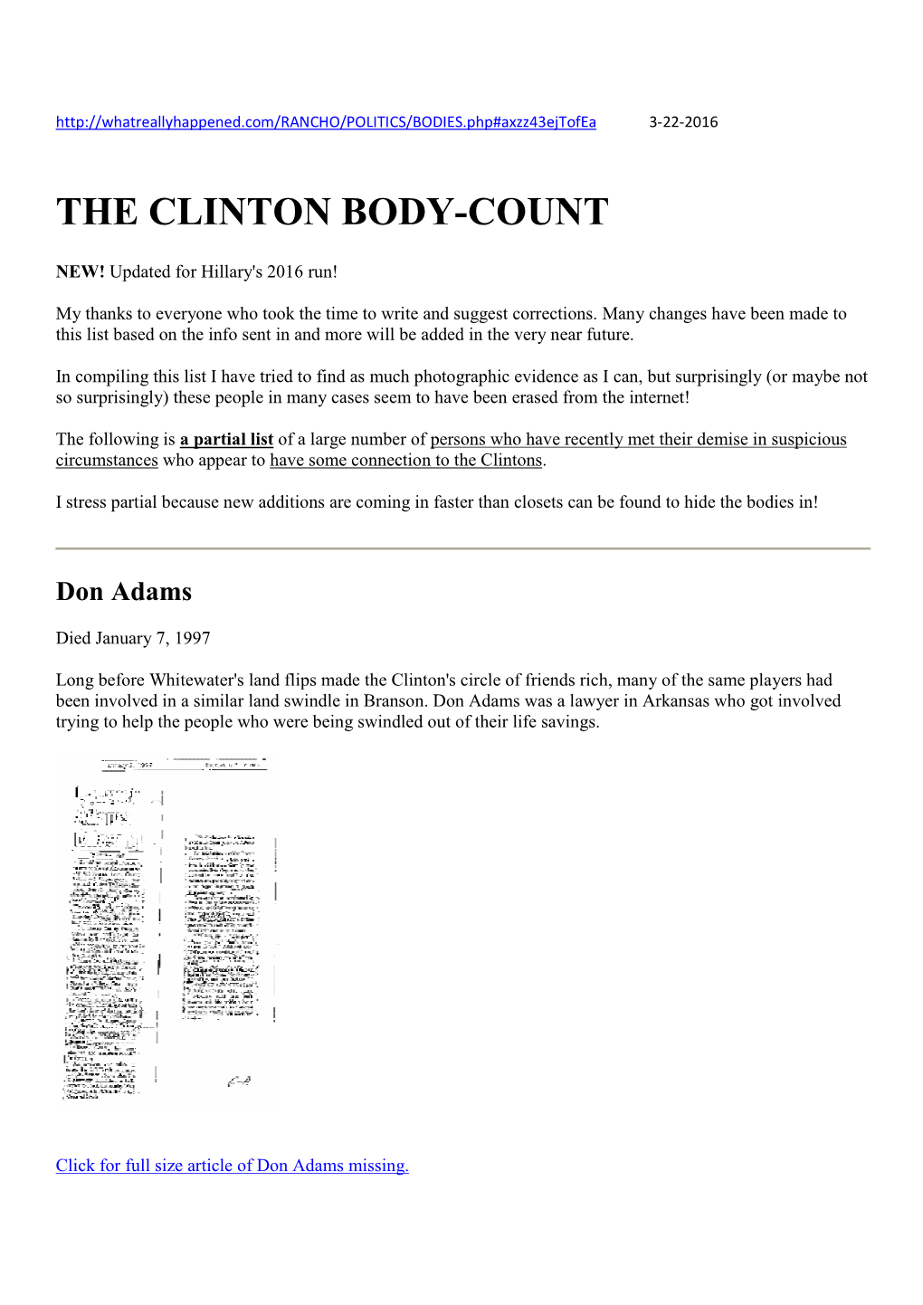 The Clinton Body-Count