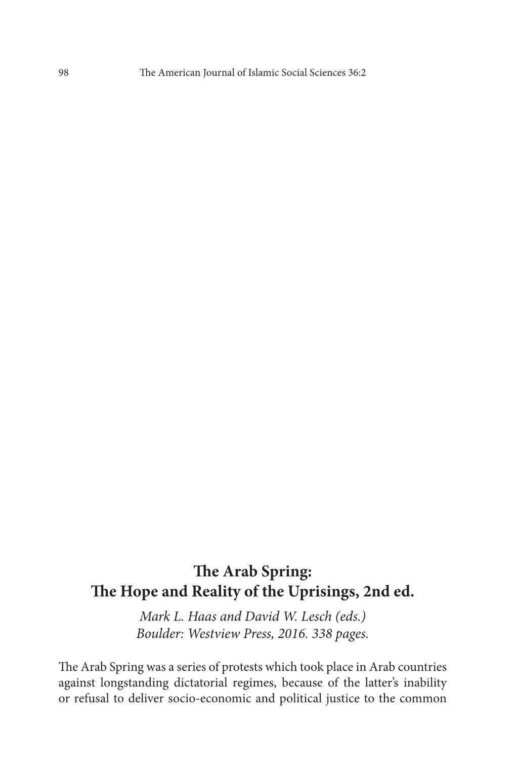 The Arab Spring: the Hope and Reality of the Uprisings, 2Nd Ed