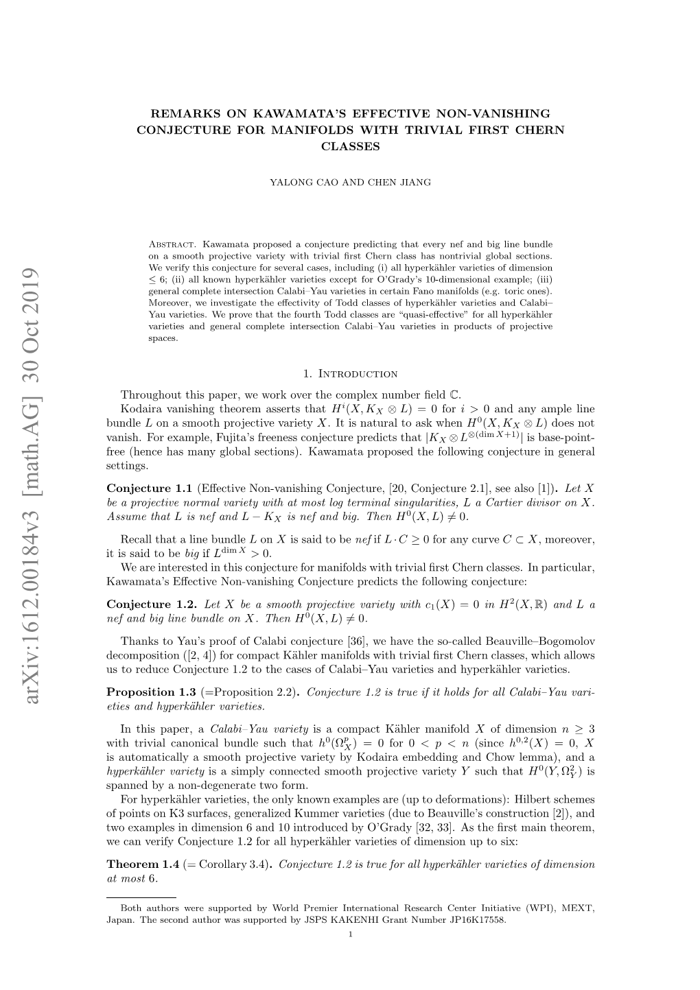 Remarks on Kawamata's Effective Non-Vanishing Conjecture for Manifolds