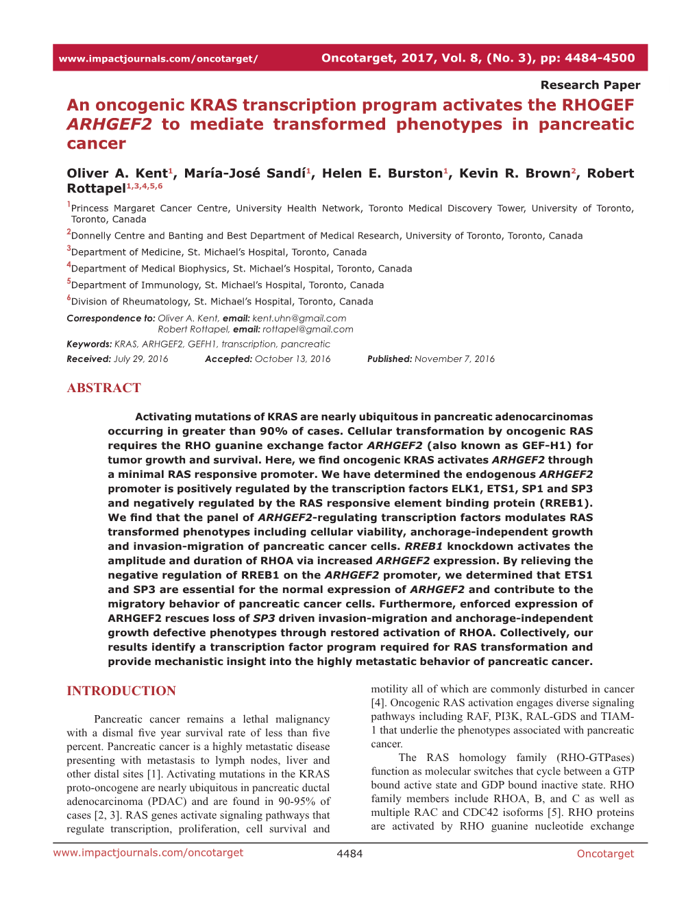 An Oncogenic KRAS Transcription Program Activates the RHOGEF ARHGEF2 to Mediate Transformed Phenotypes in Pancreatic Cancer