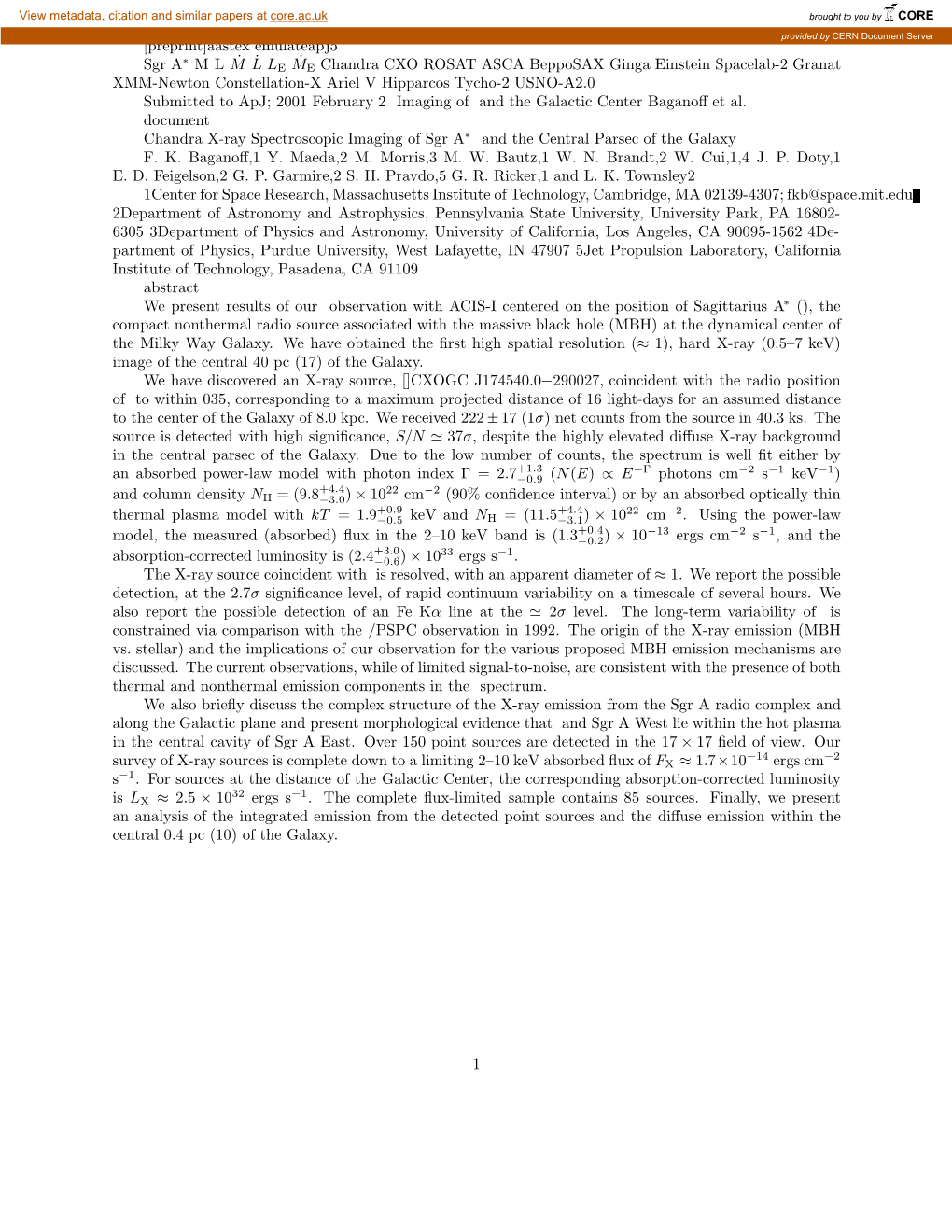 [Preprint]Aastex Emulateapj5 Sgr a ML ˙M ˙L LE ˙ME Chandra CXO