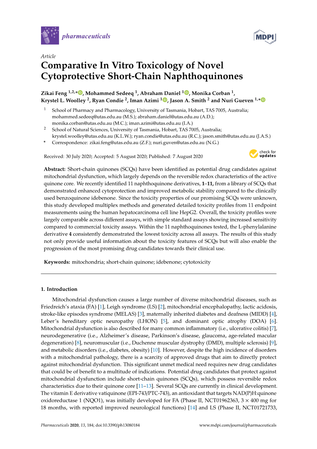 Comparative in Vitro Toxicology of Novel Cytoprotective Short-Chain Naphthoquinones