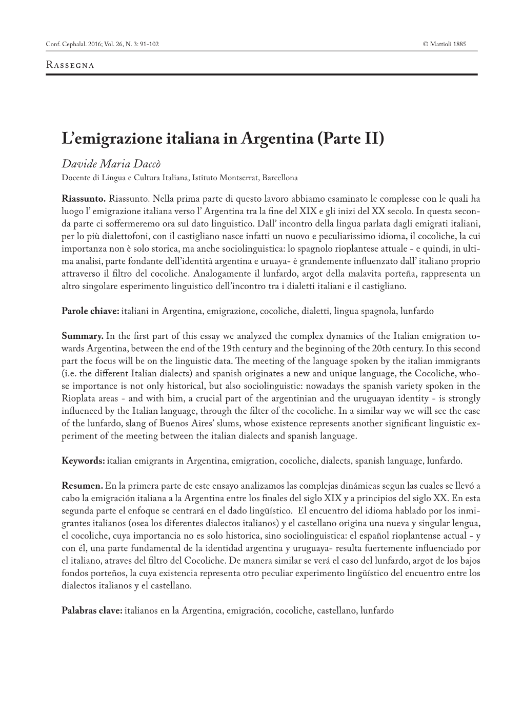 L'emigrazione Italiana in Argentina (Parte