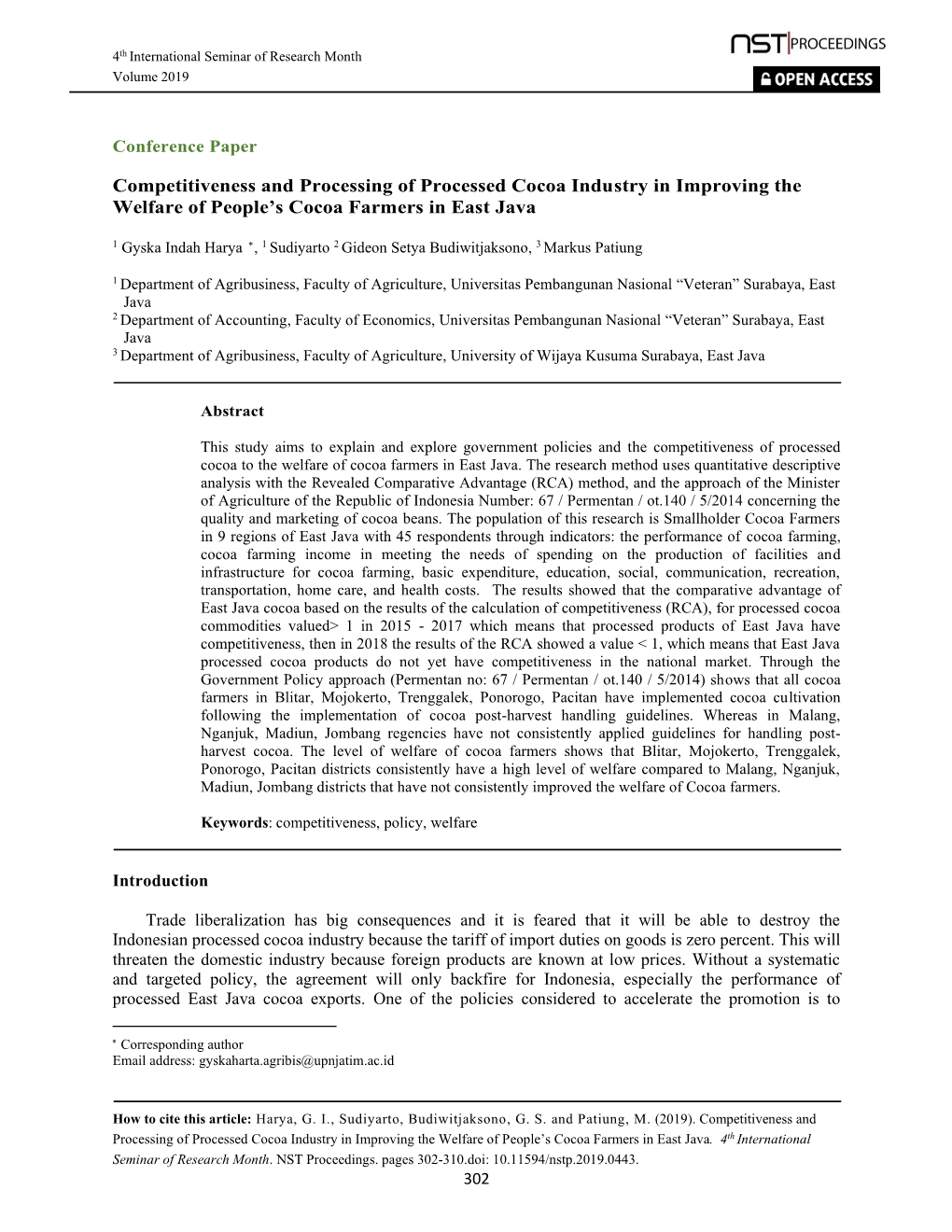 Competitiveness and Processing of Processed Cocoa Industry in Improving the Welfare of People’S Cocoa Farmers in East Java