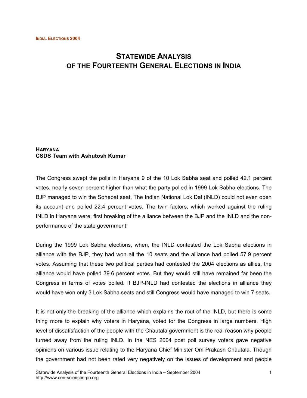 Statewide Analysis of the 14Th General Elections in India