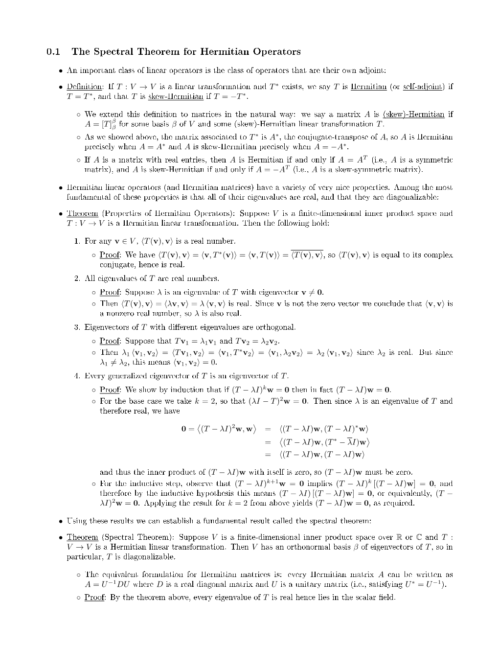 0.1 the Spectral Theorem for Hermitian Operators